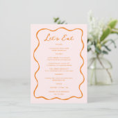 Roze en Oranje Hand getrokken golf bruiloft Menu (Staand voorkant)