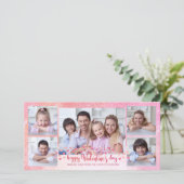 Roze en Oranje harten 5-foto Script Valentijn Feestdagenkaart (Staand voorkant)