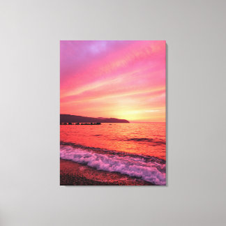 Roze en oranje hemel mooie zonsondergang over het  canvas afdruk