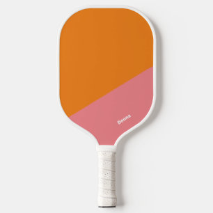 Roze en Oranje kleurenblok met naam Pickleball Paddle