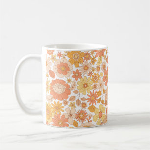 roze en oranje lente bloemenpatroon koffiemok