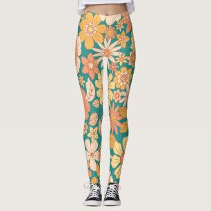 roze en oranje lente bloemenpatroon leggings