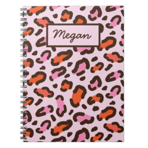 Roze en Oranje Leopard Animal Print Naam Notitieboek