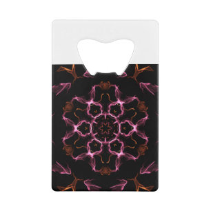 Roze en Oranje Mandala op zwarte achtergrond Kredietkaart Flessenopener