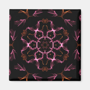 Roze en Oranje Mandala op zwarte achtergrond Magneet