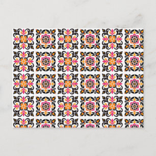 Roze en Oranje Mexicaanse Folk Tegel Briefkaart