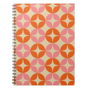 Roze en Oranje Mid Century Mummetrisch Patroon Notitieboek