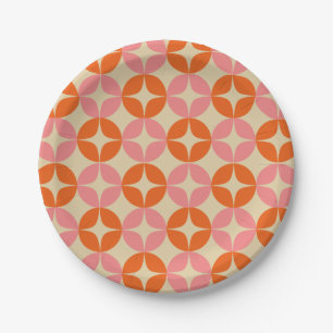 Roze en Oranje Mid Century Mummetrisch Patroon Papieren Bordje