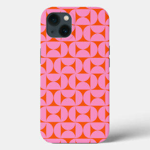 Roze en Oranje midden-eeuws modern patroon iPhone 13 Hoesje
