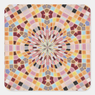 Roze en Oranje Mozaïek Kaleidoscoop Vierkante Sticker