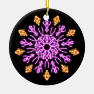 Roze en oranje neonbloem keramisch ornament
