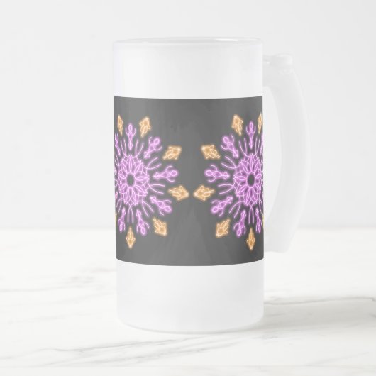 Roze en oranje neonbloem matglas bierpul (Voorkant rechts)