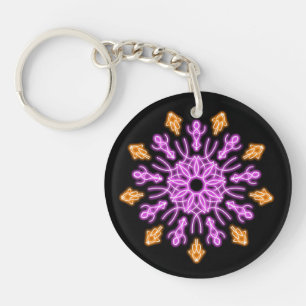 Roze en oranje neonbloem sleutelhanger