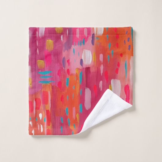 Roze en Oranje penseeltekens Abstract Bad Handdoek (Wasdoekje)