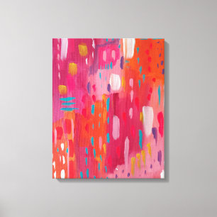 Roze en Oranje penseeltekens Abstract Canvas Afdruk