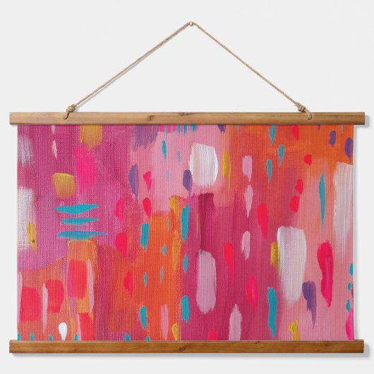 Roze en Oranje penseeltekens Abstract Hangend Wandkleed (Voorkant)