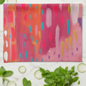 Roze en Oranje penseeltekens Abstract Theedoek (Gevouwen)