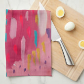 Roze en Oranje penseeltekens Abstract Theedoek (Quarter Fold)