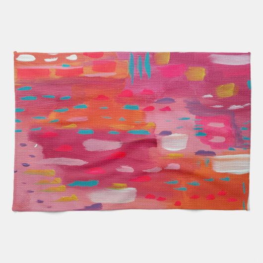 Roze en Oranje penseeltekens Abstract Theedoek (Horizontaal)