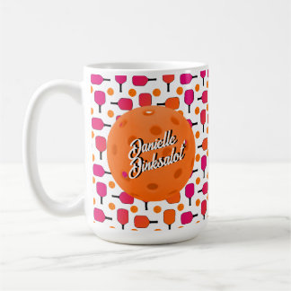 Roze en Oranje Pickleball Paddles gepersonaliseerd Koffiemok