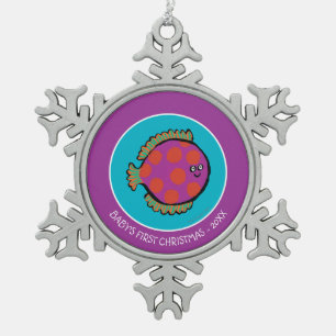 Roze en Oranje poka-Dot vis Tin Sneeuwvlok Ornament