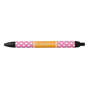 Roze en Oranje poka Dots Pattern Zwarte Inkt Pen