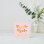 Roze en Oranje Retro 70s Bruiloft RSVP Qr Code Informatiekaartje (Staand voorkant)