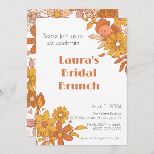 Roze en Oranje Retro Boho Bridal Brunch Uitnodigin Kaart