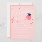 Roze en Oranje Retro Disco Ball Graduation Party Kaart (Achterkant)