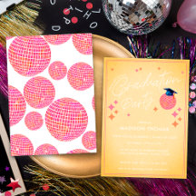 Roze en Oranje Retro Disco Ball Graduation Party