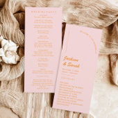 Roze en Oranje Retro Disco Bruiloft Programma