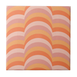 Roze en oranje retro stijl curves patroon tegeltje