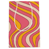 Roze en oranje retro stijl golven medium cadeauzakje (Voorkant)