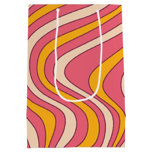 Roze en oranje retro stijl golven medium cadeauzakje (Achterkant)