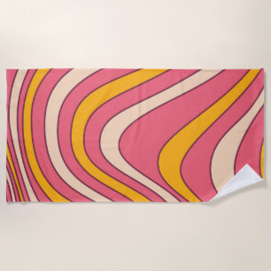 Roze en oranje retro stijl golven strandlaken