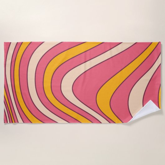 Roze en oranje retro stijl golven strandlaken (Voorkant)