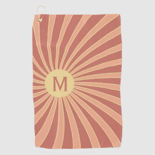 Roze en oranje retro stijl zonnestraalontwerp golfhanddoek