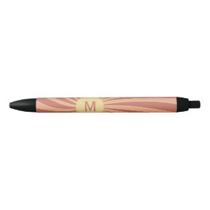 Roze en oranje retro stijl zonnestraalontwerp zwarte inkt pen