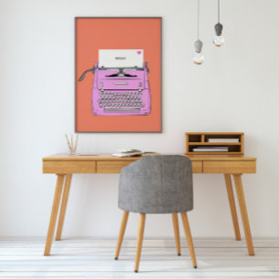 Roze en oranje retro vintage schrijfmachine poster