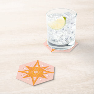 Roze en Oranje sterren Kartonnen Onderzetters