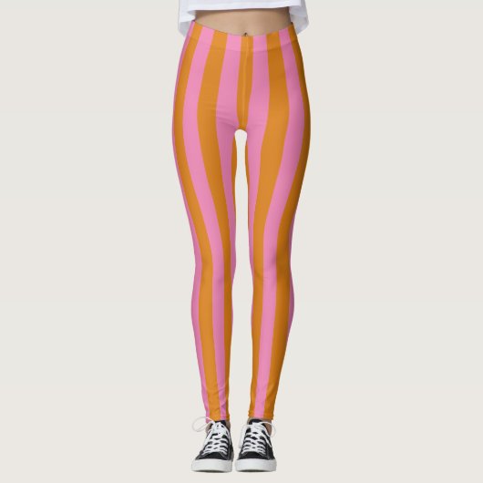Roze en Oranje strepen Leggings (Voorkant)
