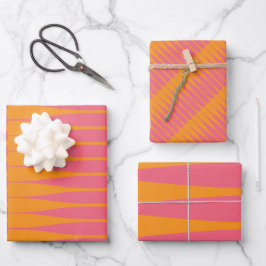 Roze en Oranje striatie Set van wikkelpapier Inpakpapier Vel