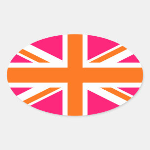 Roze en oranje Union Jack Ovale Sticker