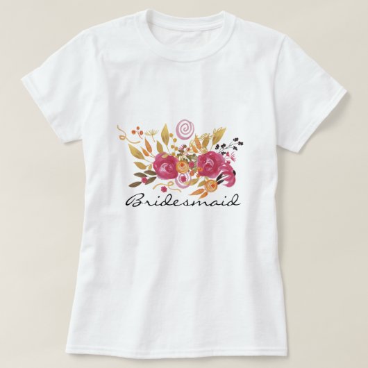Roze en Oranje ventilator Bouquet Bridesmaid T-shirt (Design voorkant)