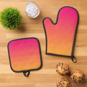 Roze en oranje verloop ovenwant & pannenlap set
