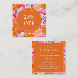 Roze en Oranje Waterverf Floral Small Business Kortingskaartje