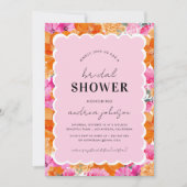 Roze en Oranje Waterverf Floral Wavy Vrijgezellenf Kaart (Voorkant)