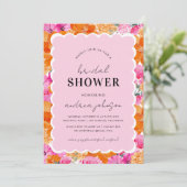 Roze en Oranje Waterverf Floral Wavy Vrijgezellenf Kaart (Staand voorkant)