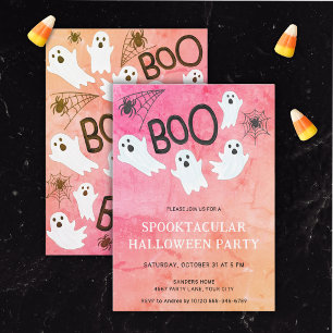 ROZE EN ORANJE WATERVERF GEEST HALLOWEEN PARTY KAART