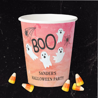 ROZE EN ORANJE WATERVERF GEEST HALLOWEEN PARTY PAPIEREN BEKERS